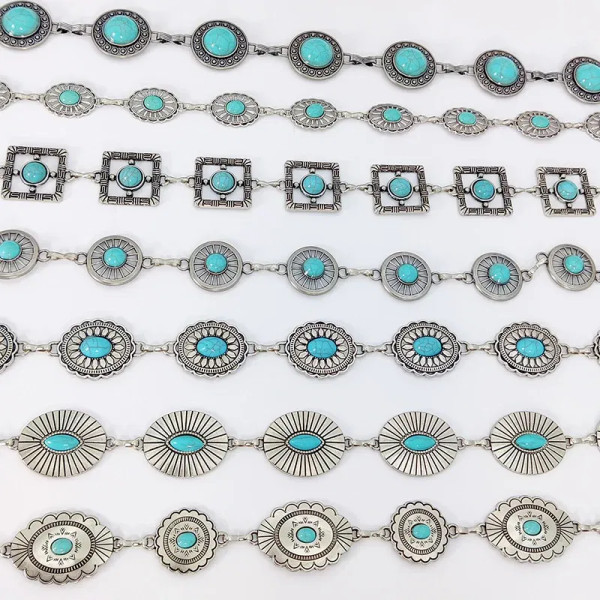 Color: green, Belt Length: 110cm - Fashion Silver Bohemian female circular waist chain luxury blue  F640-12000040518749616