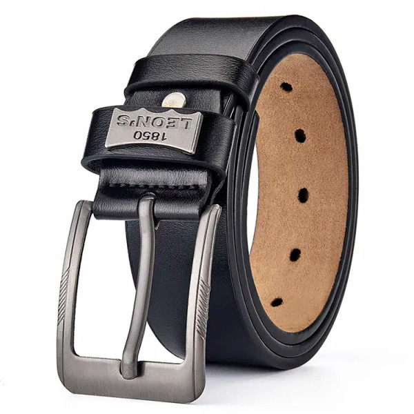 Color: black, Belt Length: 120cm - LEON?‡S?‘ Buckle  Leather Casual Jeans Belt Men High Quality Ret F640-12000033979690905