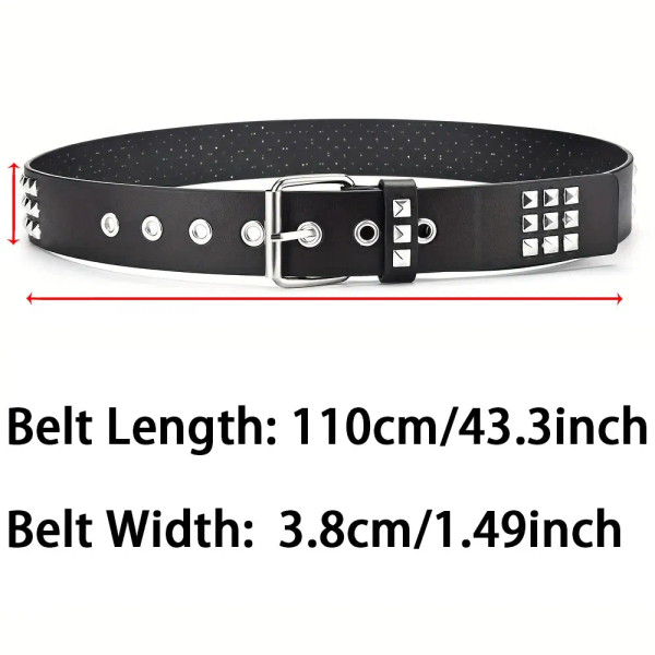 Color: khaki, Belt Length: 110cm - Fashion New Square Bead Rivet Belt Metal Pyramid Belt Men and Wo F640-12000035799157591