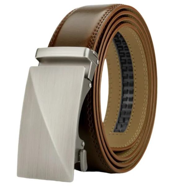 Color: WHITE, Belt Length: 125cm - OYIFAN Brand Leather Belts for Men 115cm-145cm Automatic belt wi F640-12000041690603079