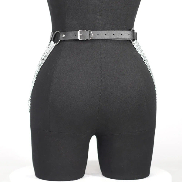Color: GRAY - Women Sexy Leg Chain Harness garter Belt Waist Corset Belt Leather Harness Waists Thi F640-12000040195222972