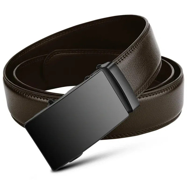 Color: Brown, Belt Length: 125cm - Automatic Buckle Belt for Men Famous Brand Business Belt Men PU  F640-12000038036544472