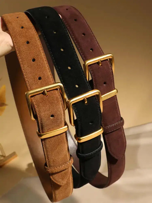 Color: Red, Belt Length: 100cm, Ships From: CHINA - Women Luxury Suede Cowhide Belt  3.3cm Wide Wai F640-12000044348019054