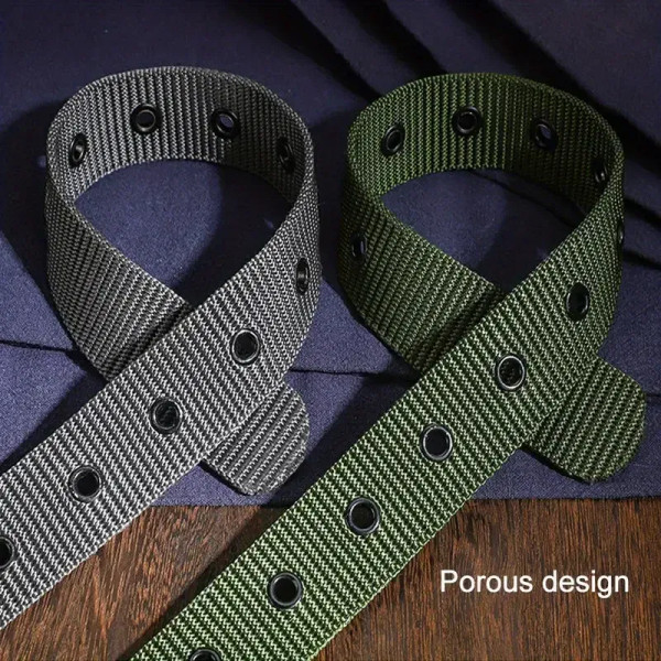 Color: Red, Belt Length: 120cm - 1pc Mens Durable Nylon Canvas Belt - Heavy-Duty Tactical Work Belt F640-12000043111234211
