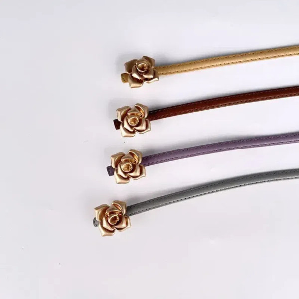 Color: Blue, Belt Length: 105CM - 1.0cm New Unique Rose Genuine Leather Gold Belt Women Fashion Cow F640-12000037158136860