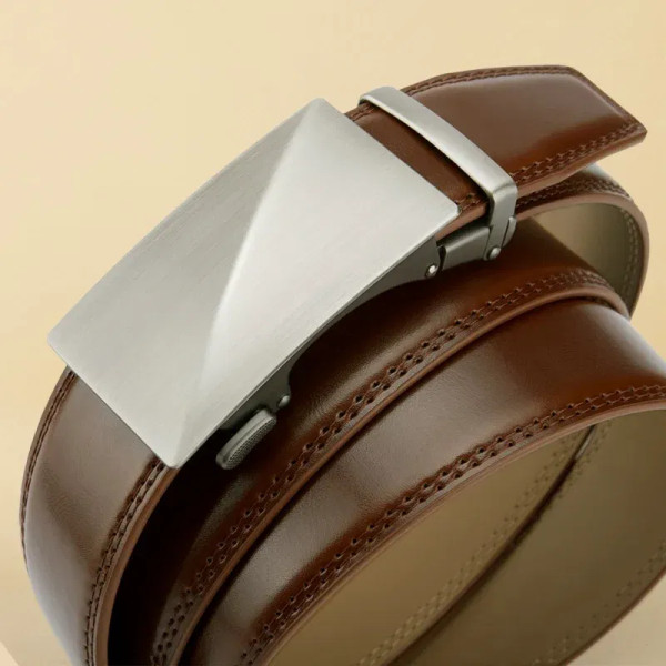 Color: WHITE, Belt Length: 145cm - OYIFAN Brand Leather Belts for Men 115cm-145cm Automatic belt wi F640-12000041690603081