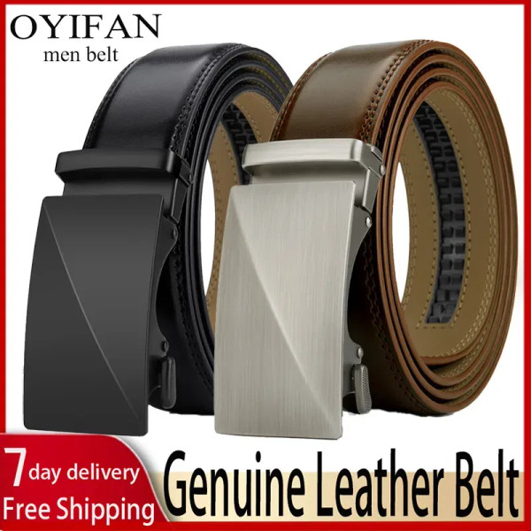 Color: black, Belt Length: 125cm - OYIFAN Brand Leather Belts for Men 115cm-145cm Automatic belt wi F640-12000041690603083