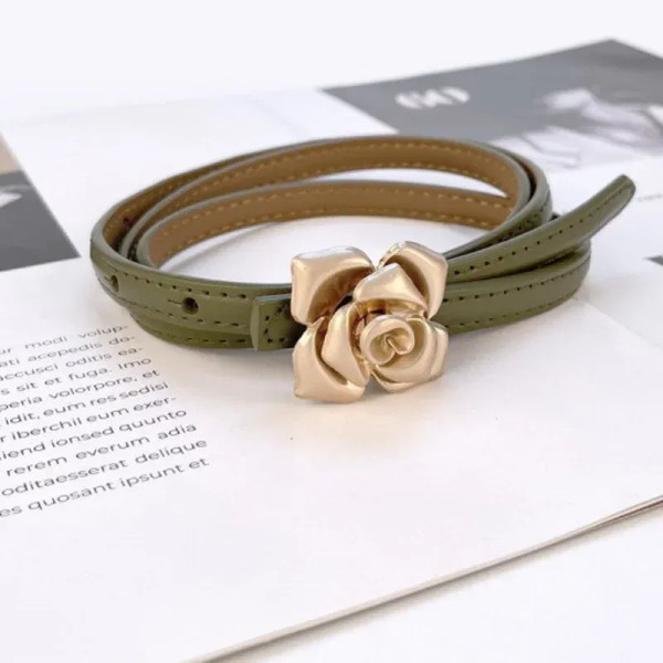 Color: Light purple, Belt Length: 105CM - 1.0cm New Unique Rose Genuine Leather Gold Belt Women Fas F640-12000037158136865