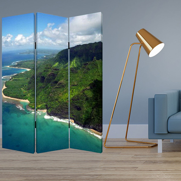 48 X 72 Multi Color Wood Canvas Palm Tripical  Screen N270-277088