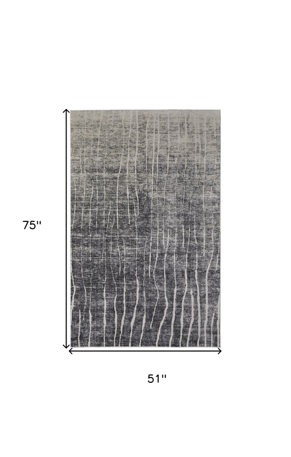4' X 6' Ivory Gray and Black Abstract Power Loom Area Rug N270-565964