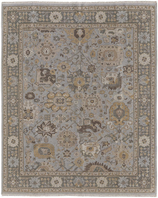 9' X 13' Gray and Brown Wool Oriental Hand Knotted Area Rug With Fringe N270-566791