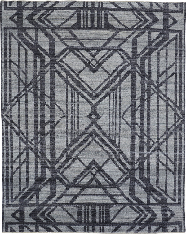 8' X 10' Gray Wool Geometric Hand Knotted Area Rug N270-565942