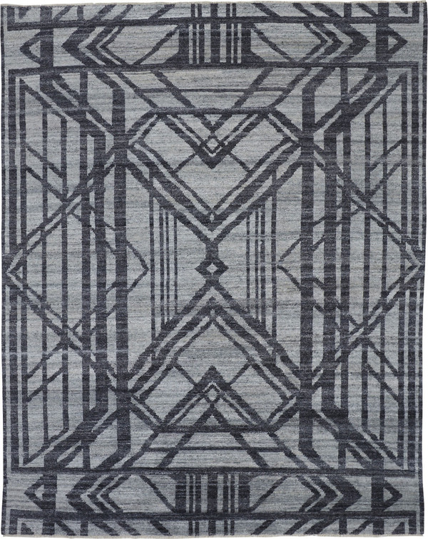 8' X 10' Gray Wool Geometric Hand Knotted Area Rug N270-565942