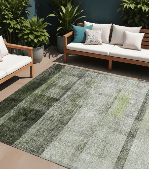 10' X 14' Olive Green Ombre Washable Non Skid Indoor Outdoor Area Rug N270-563663