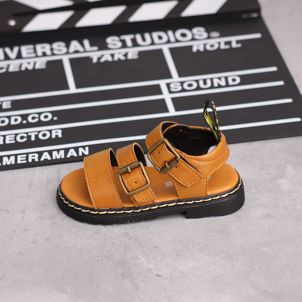 Color: Brown, Size: 21 - Children's Velcro Soft Soled Sandals With Metal Buttons Q119-CJBHNSNS33472-Brown-21