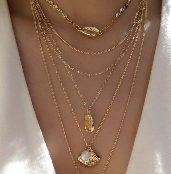 Color: Gold B - Shell pearl scallop necklace Q119-CJZBLXLX05666-Gold B