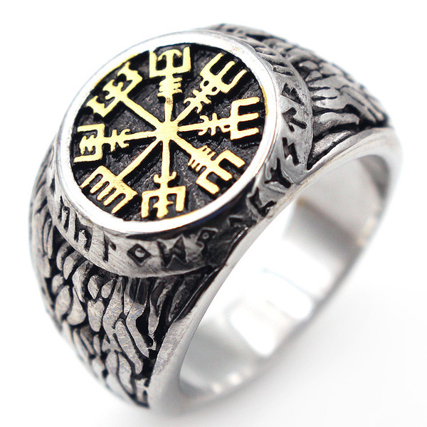 Color: Gold, Size: 10 - Vintage titanium steel ring symbol ring Q119-CJZBLXLX06279-Gold-10