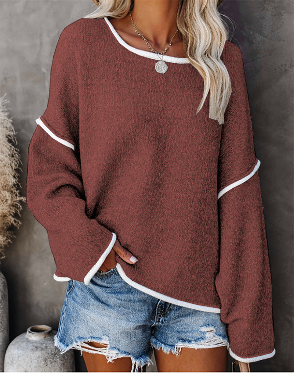 Color: Wine red, Size: S - Round Neck Sweater Loose Large Size Fashion Women Q119-CJNSSYCS10455-Wine red-S