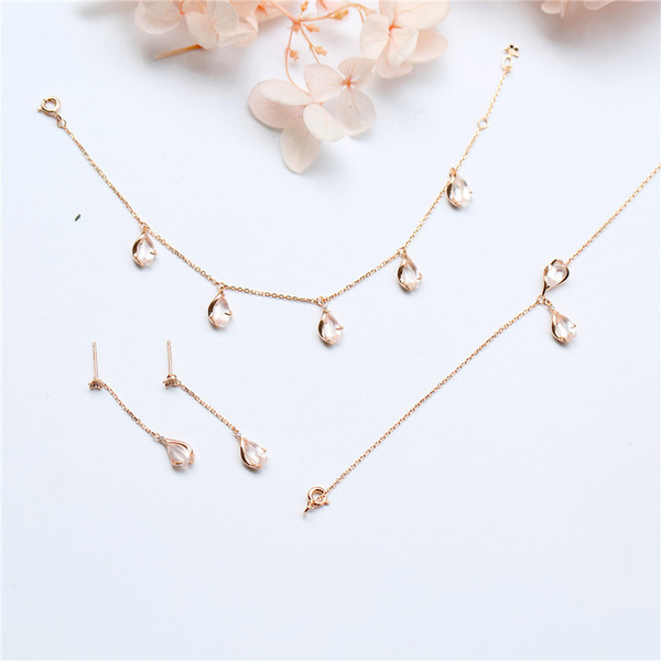 Color: Pink, Style: Two cherry blossoms - Pink Crystal Cherry Necklace Bracelet Q119-CJZBLXSL03870-Pink-Two cherry blossoms