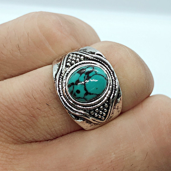 Color: 1 style, Size: 6 - Oval Turquoise Ring Q119-CJZBLXLX18200-1 style-6