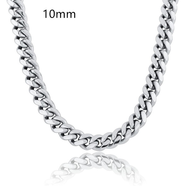 Color: Platinum, Size: 18inch-10mm, Style:  - Men's Cuban chain jewelry buckle box personality neck Q119-CJZBLXLX20093-Platinum-18inch-10mm