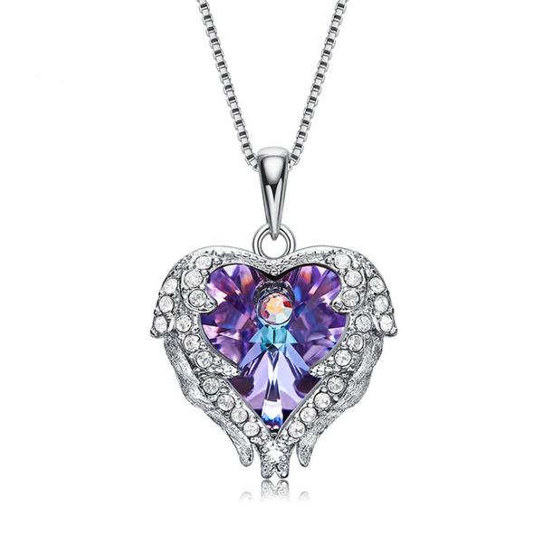 Color: Dark purple copper - Elements Crystal S925 Sterling Silver Angel Necklace Q119-CJZBLXLX03482-Dark purple copper