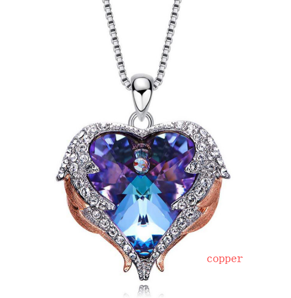 Color: Dark purple copper - Elements Crystal S925 Sterling Silver Angel Necklace Q119-CJZBLXLX03482-Dark purple copper