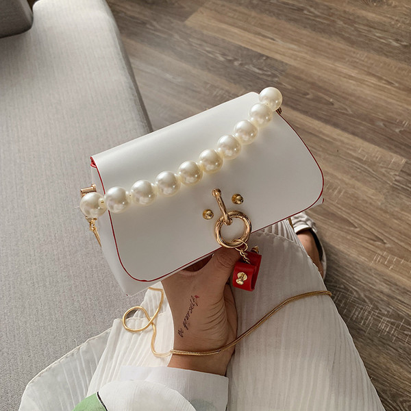 Color: White, Size: L - 2021 new European style pearl shoulder bag Q119-CJBHNSNS18170-White-L