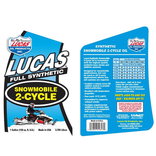Lucas Oil Synthetic 2-Cycle Snowmobile Oil - 1 Gallon M119-10847