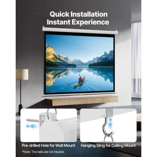 Manual Projector Screen, 72 inch 4:3 4K 1080 HD Retractable Pull Down Projector Screen, Wall Mounte E415-BGSTYPMBGSSDBNL19001V0
