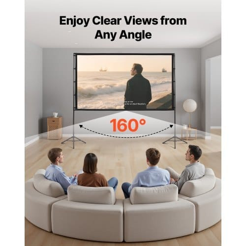 Projector Screen with Stand, 100 Inch 160?° Wide Angle Indoor Outdoor Projection Screen, 16:9 4K HD E415-ZJSTYPMEKLJZTWA9Y001V0
