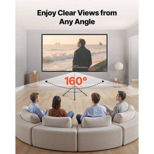 Projector Screen with Stand, 80 Inch 160?° Wide Angle Indoor Outdoor Projection Screen, 16:9 4K HD  E415-ZJSTYPMEKSJZ80OE1001V0