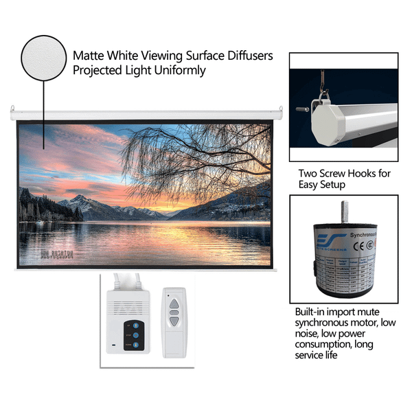 92" 16:9 80" x 45" Viewing Area Motorized Projector Screen with Remote Control Matte White T575-S0671284742