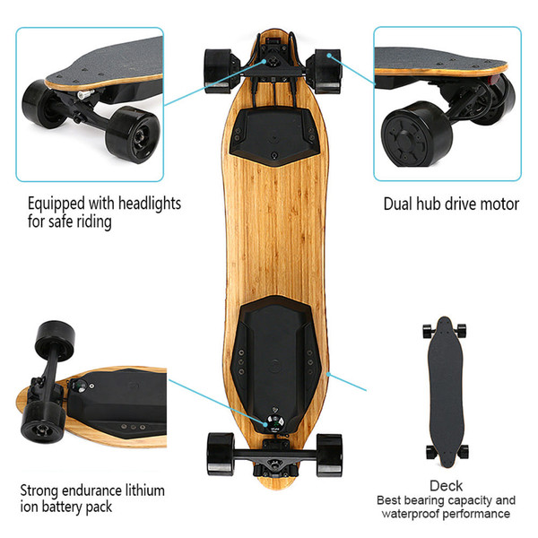 US Dual Hub Motors Electric Skateboard Strong Endurance Battery Electric Longboard with 2 Tail Ligh K484-POU_09YM3OLI_US