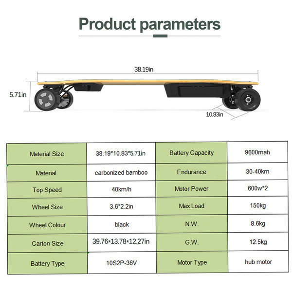 US Dual Hub Motors Electric Skateboard Strong Endurance Battery Electric Longboard with 2 Tail Ligh K484-POU_09YM3OLI_US