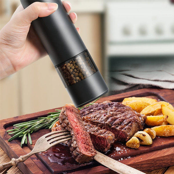 Stainless Steel Usb Rechargeable Electric Pepper Grinder, Led Warm Color Lights 6 Adjustable Thickn K484-FQZDN_N6RY3V99