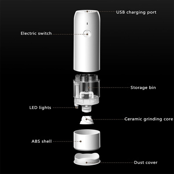 Stainless Steel Usb Rechargeable Electric Pepper Grinder, Led Warm Color Lights 6 Adjustable Thickn K484-FQZDN_N6RY3V99