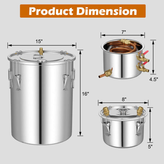 5/10 Gal 22/38 L Water Alcohol Distiller for DIY Whisky-10 Gal - Color: Silver - Size: L D681-KC55271US-10