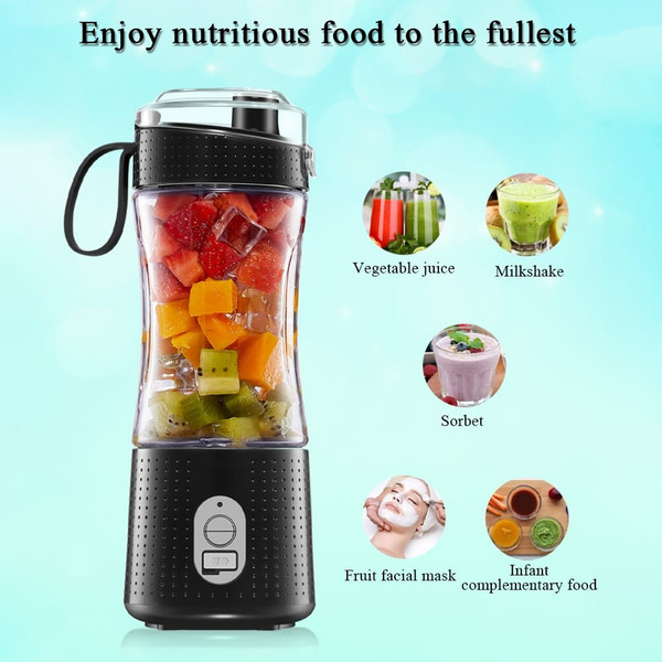 Portable Blender Type-C Rechargeable Juicer Cup Electric Blender for Travel Kitchen 380ml Black K484-FQZHE_1RT396VM