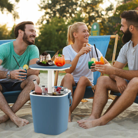 3-in-1 Portable Cooler Bar Table with Bottle Opener and Lift Top Lid for Camping Poolside-Blue - Co D681-NP11636BL