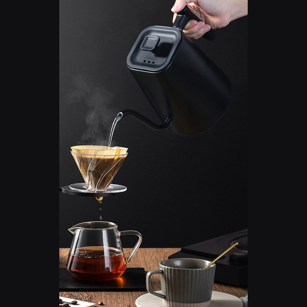 1L Electric Gooseneck Kettle Teapot with Stainless Steel Inner Liner and Cover, Hot Water Boiler He K484-FQZDN_ITCWSFHJ