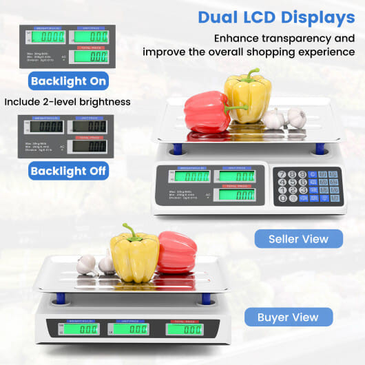 66lb Price Computing Scale Commercial Food Scale with Dual LCD Displays B593-ES10489US