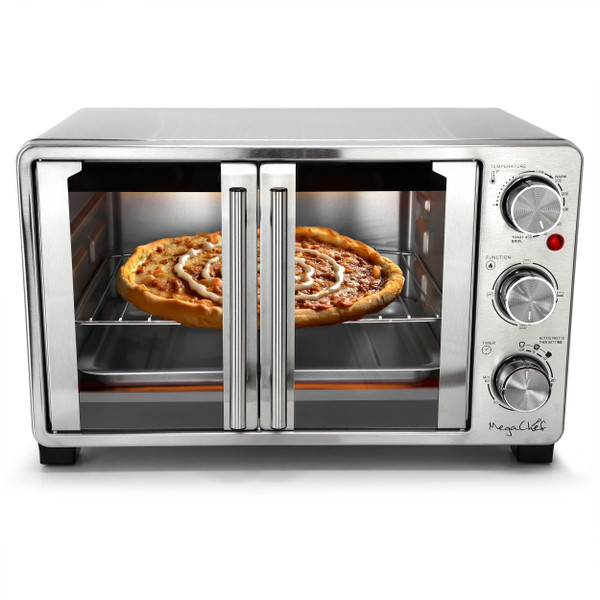 MegaChef 26.4 Quart French Door Multi-Function Stainless Steel Electric Toaster Oven with Temperatu D970-MCOV-2800