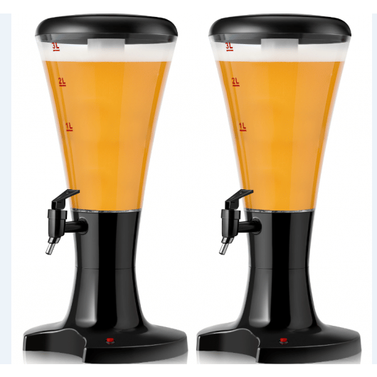 Set of 2 3L Draft Beer Tower Dispenser with LED Lights - Color: Black D681-KC25944-2