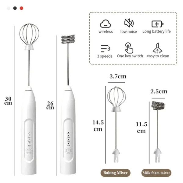 Color: Pink - 2-in-1 multi-function USB Rechargeable Electric Egg Beater Baking Mixer Milk Frother  F640-12000042187807971