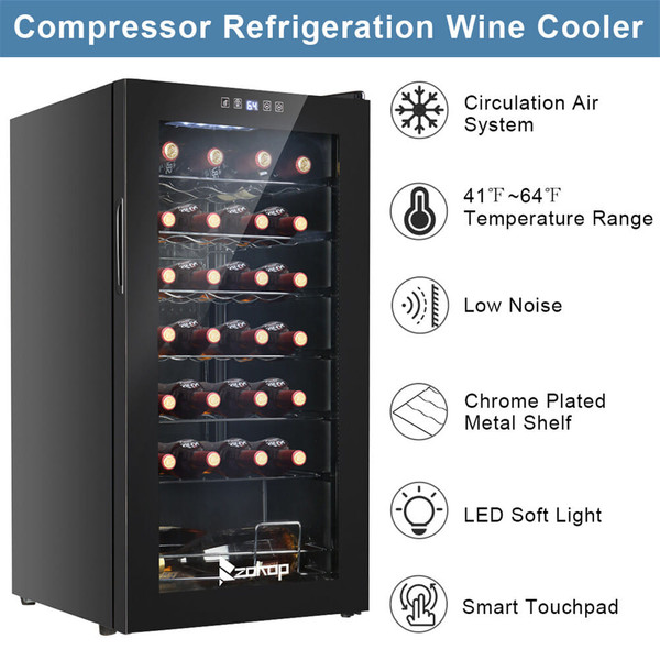 US ZOKOP 80L 28 Bottle Compressor Wine Cooler Cold Rolled Plate Black K484-PHO_0ROPPYAH_US