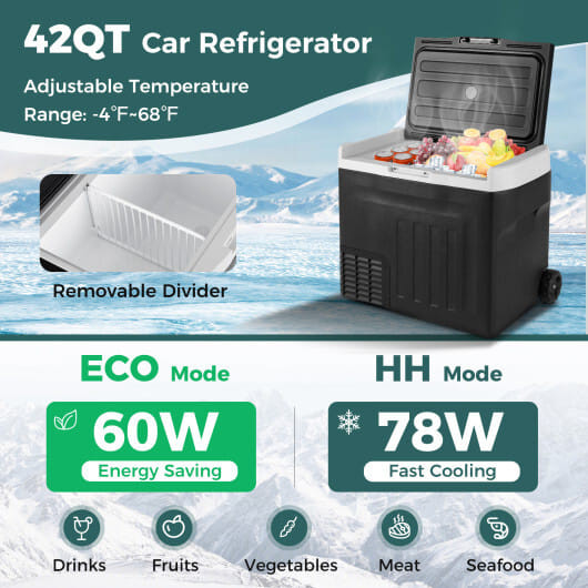 12V Car Refrigerator 42QT with Touch Panel and Removable Divider-L - Color: Black - Size: L D681-AX10013US-40