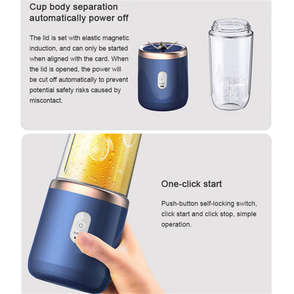 400ml Portable Mini Fruit Blender Electric Wireless Juicer with 6 Blades USB Rechargeable Juicer Cu K484-FQZHE_OD0HNWWX
