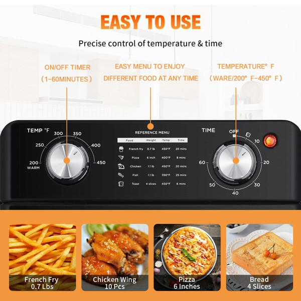 US GEEK CHEF Air Fryer 10QT Oil-free Stainless Steel 4 Slice Countertop Toaster Oven 1400w Black K484-PHO_0XSSB35D_US