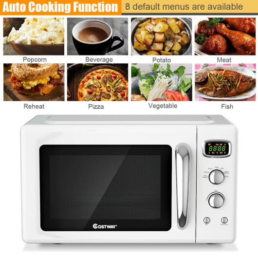 0.9 Cu.ft Retro Countertop Compact Microwave Oven-White - Color: White D681-ES10051WH